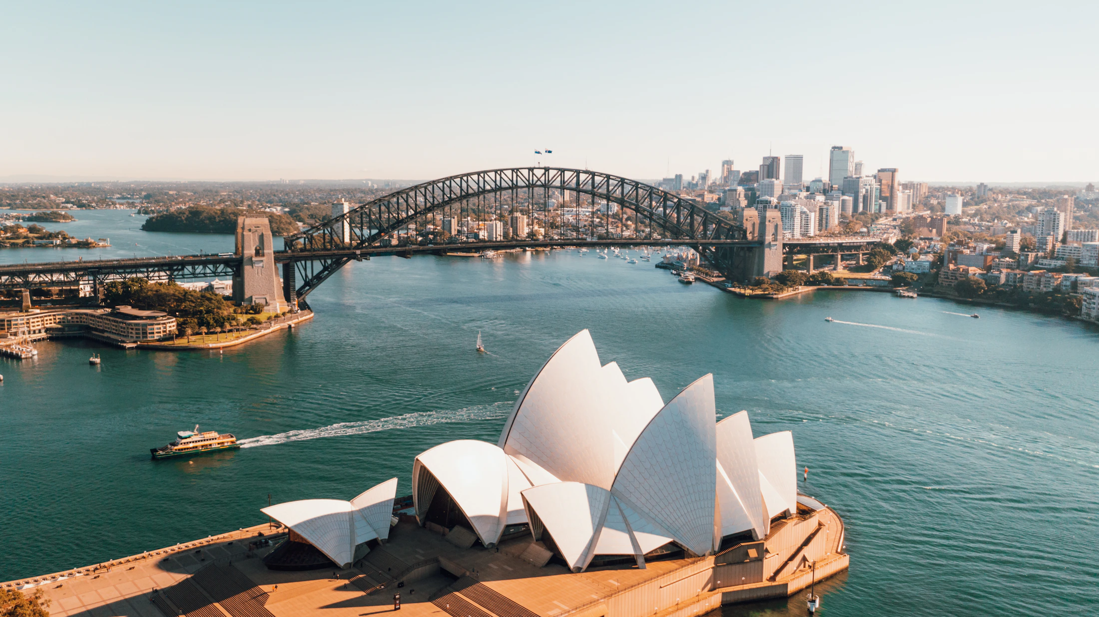 Sydney Opera House and Harbour Bridge across Sydney Harbour